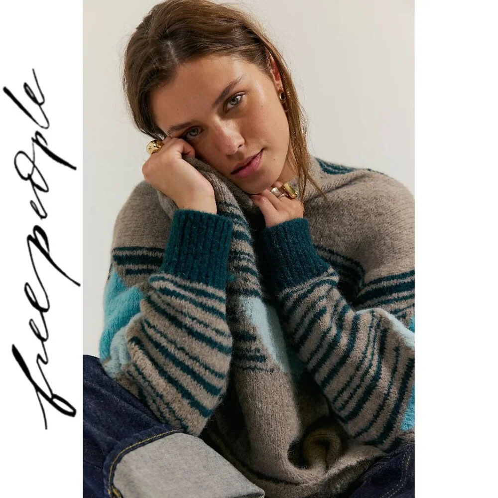 Free People | Hidden Trail Wool Alpaca Pullover in Grey Skies Combo | XS/S - Picture 4 of 5